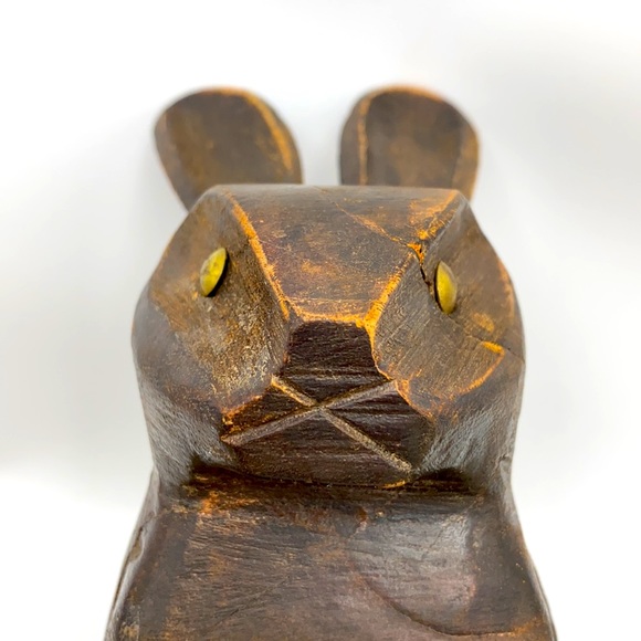 Vintage Handmade Primitive Bunny Rabbit Primitive Rustic Brown Hand Carved Wood - Picture 6 of 13